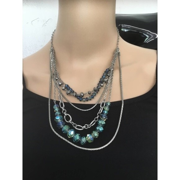 Loft Multi Chain Necklace Blue Silver - Picture 1 of 2